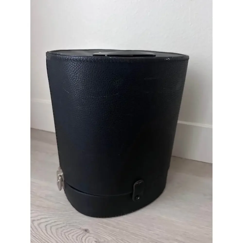 Vintage Large Textured Faux Leather Black Hat Box or Wig Case With Handle